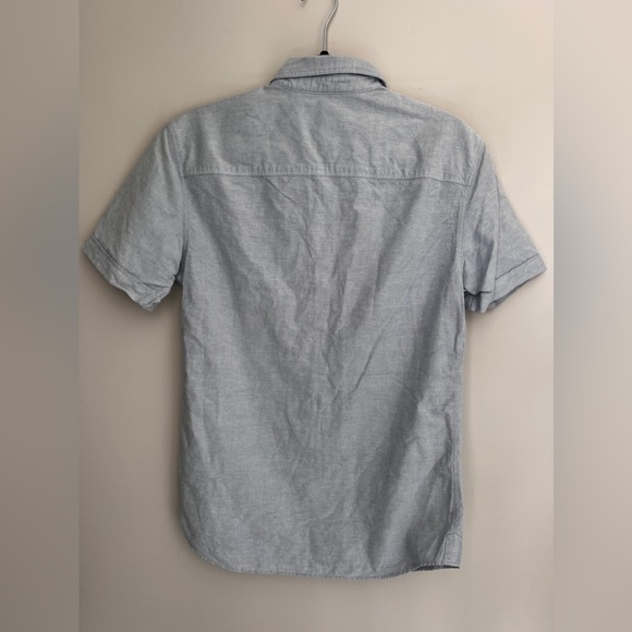 All Saints men's light blue short sleeve logo collared denim shirt extra small - Picture 3 of 5